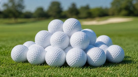 Stack of golf balls on the grass