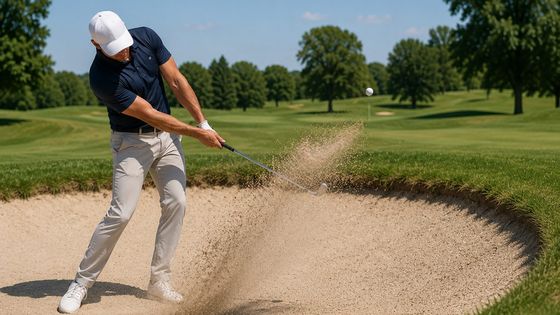 Golfer playing a bunker shot with a wedge